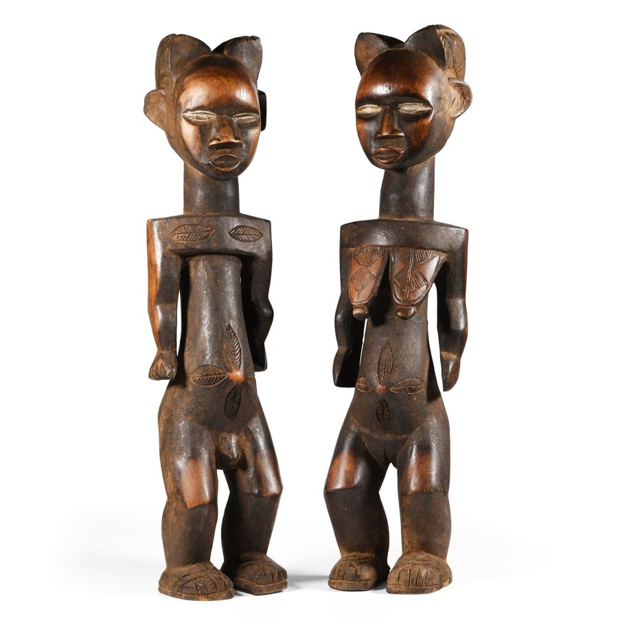 West African Carved Wooden Baule Figure Pair
