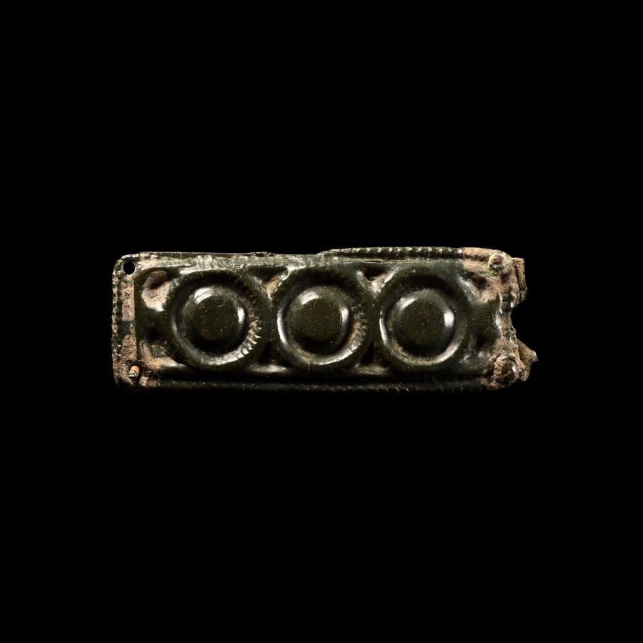 Romano-British Bronze Strap End with Bosses