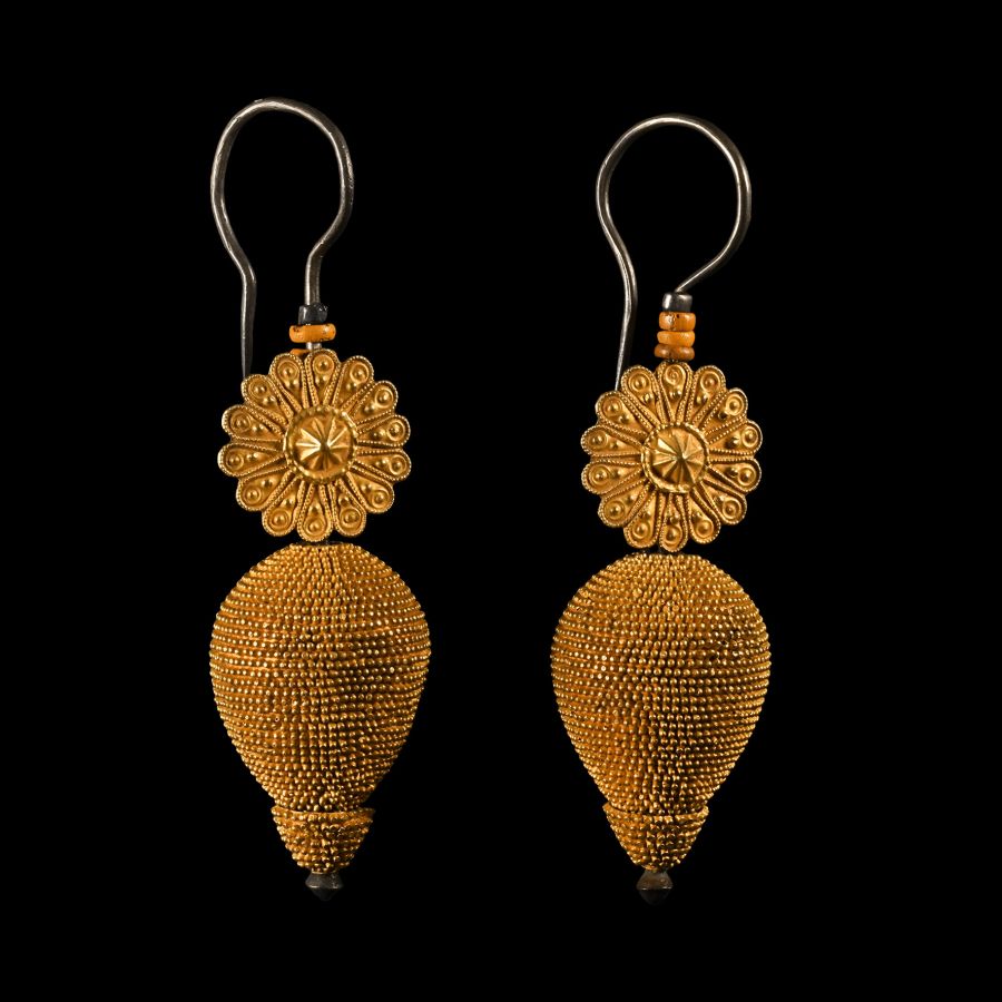 South East Asian Large Ornate Gold and Silver Earring Pair