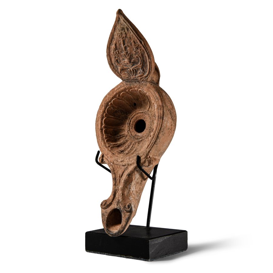 Large Roman Terracotta Oil Lamp with Reflector