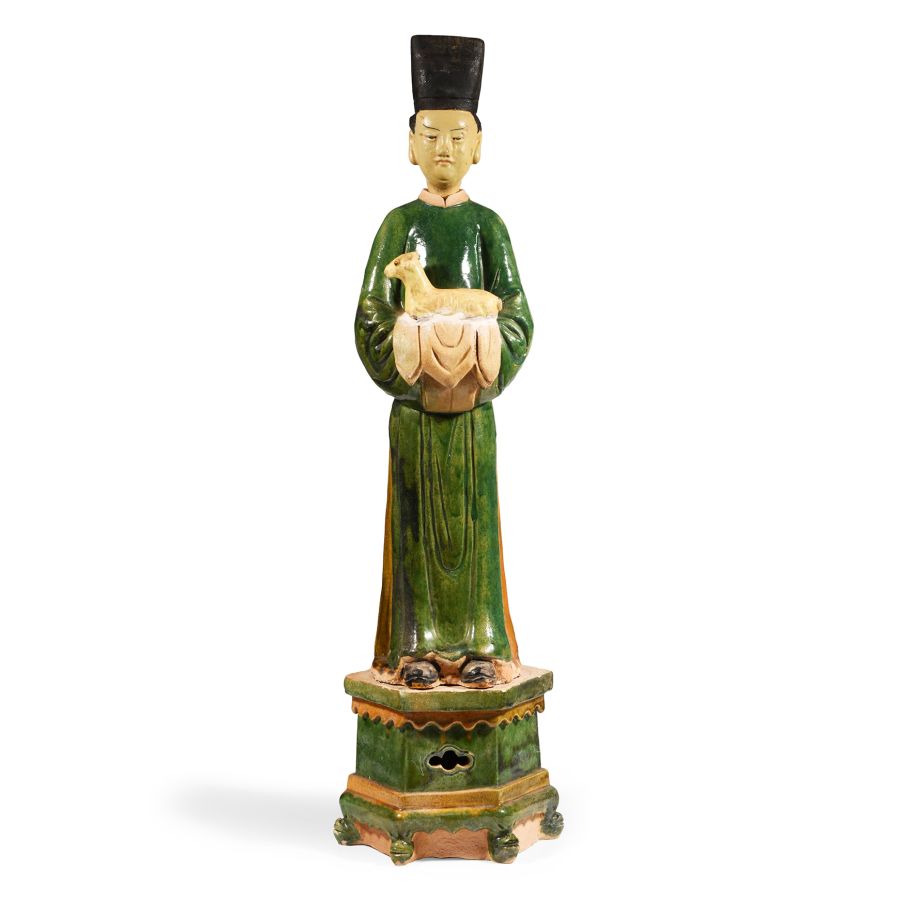 Large Chinese Ming Green-Glazed Terracotta Figure