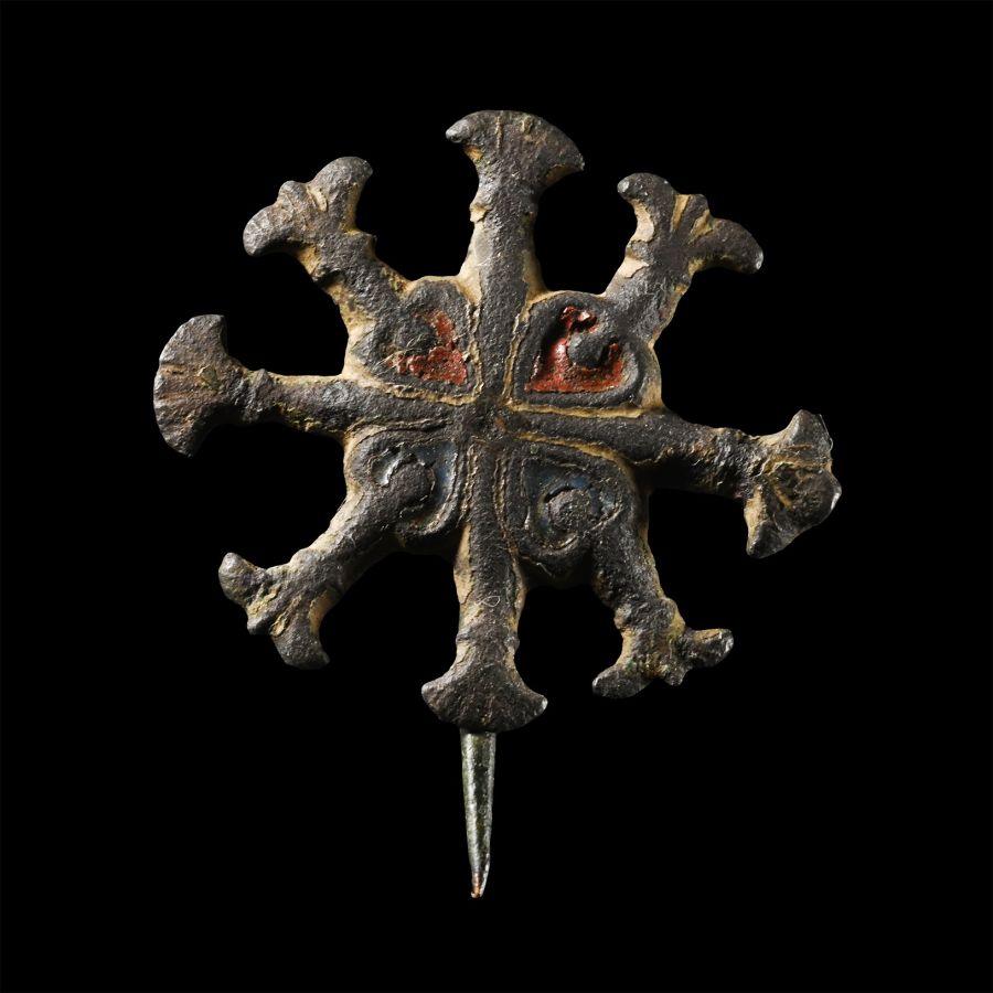 Medieval Knight's Bronze Enamelled Pin Badge