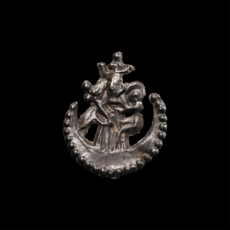 Medieval 'Thames' Pewter Pilgrim's Badge with Virgin & Child within Crescent Moon