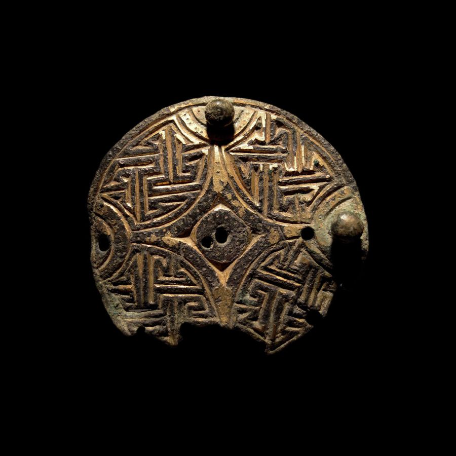 Anglo-Saxon Gilt Chip-Carved Bronze Disc Brooch