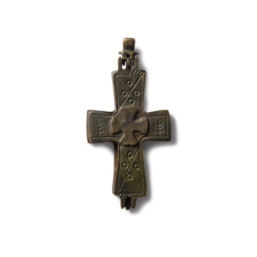 Byzantine Style Bronze Reliquary Cross Pendant