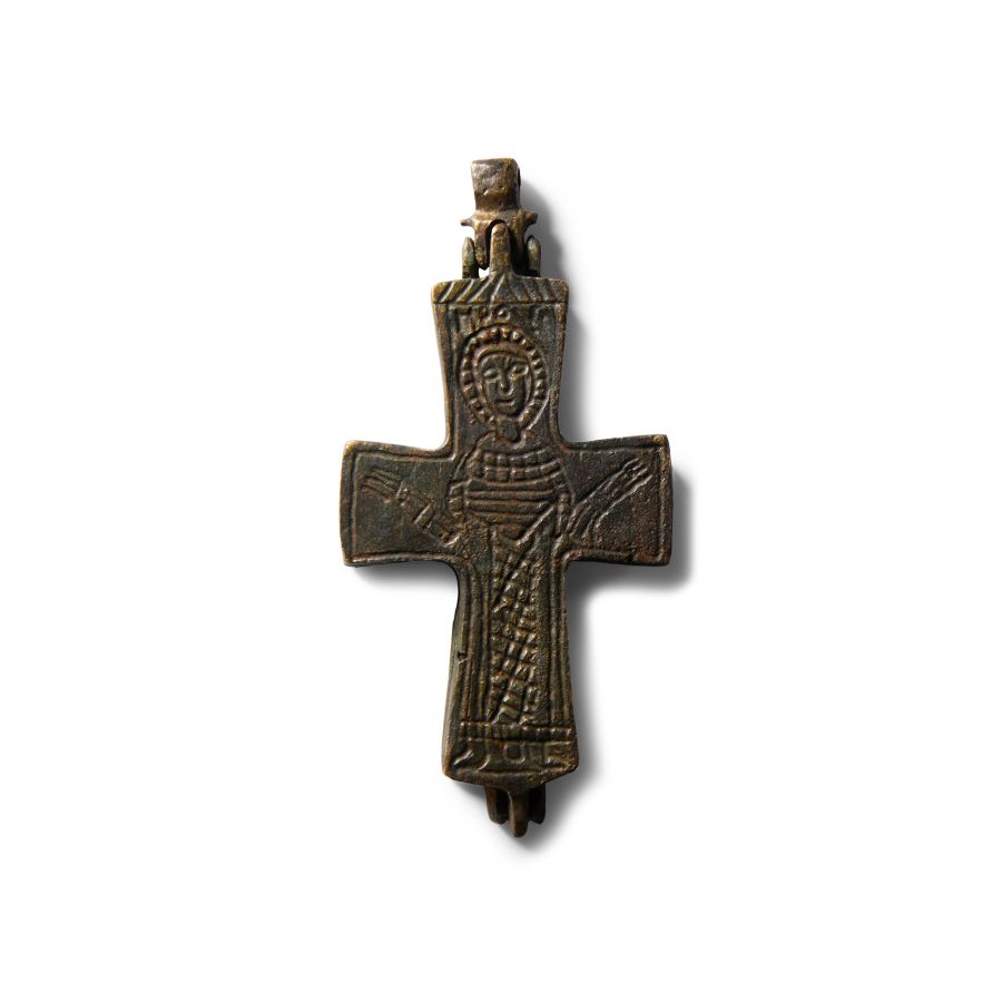 Byzantine Style Bronze Reliquary Cross Pendant