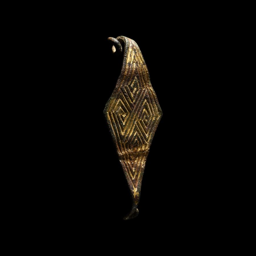 Anglo-Saxon Gilt Lozenge-Shaped Brooch with complex Diamond Design
