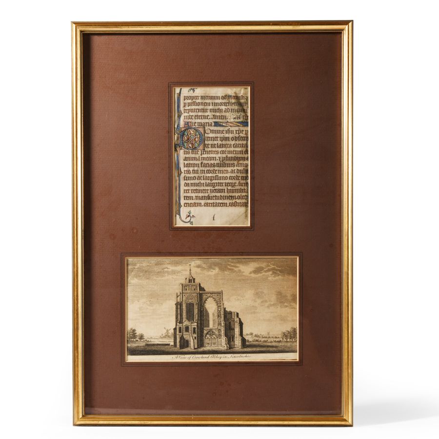 Medieval Framed Vellum Illuminated Manuscript Page