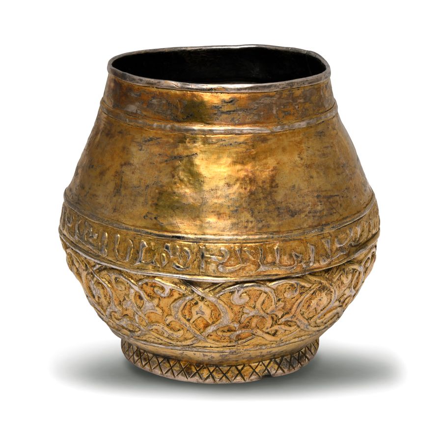 Viking Age Silver-Gilt Jar with Interlaced Design and Pseudo-Arabic Inscription
