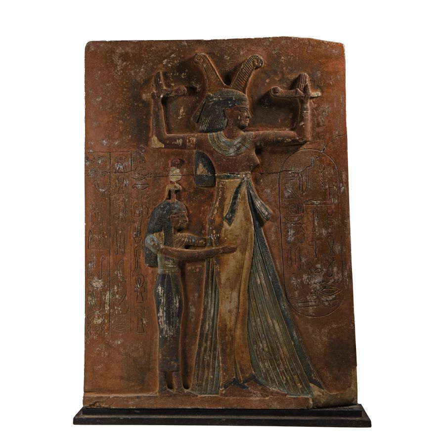 Large Egyptian Revival Painted Stone Plaque