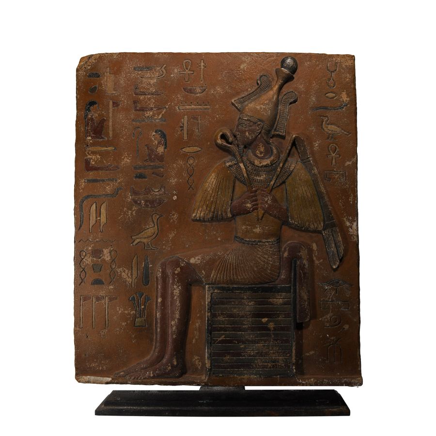 Large Egyptian Revival Painted Stone Plaque