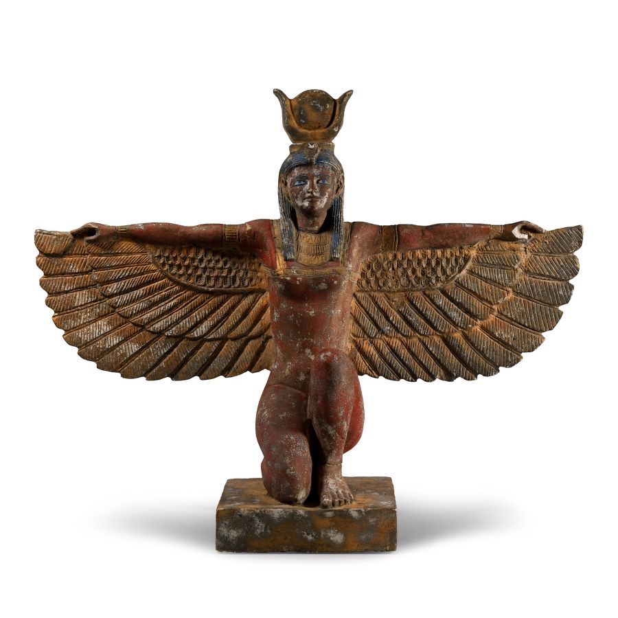 Large Egyptian Revival Painted Stone Statue