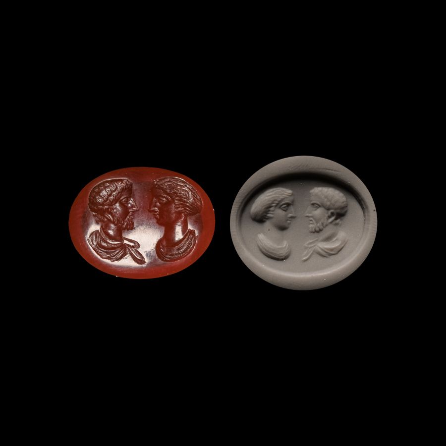 Roman Carnelian Gemstone with Opposed Busts