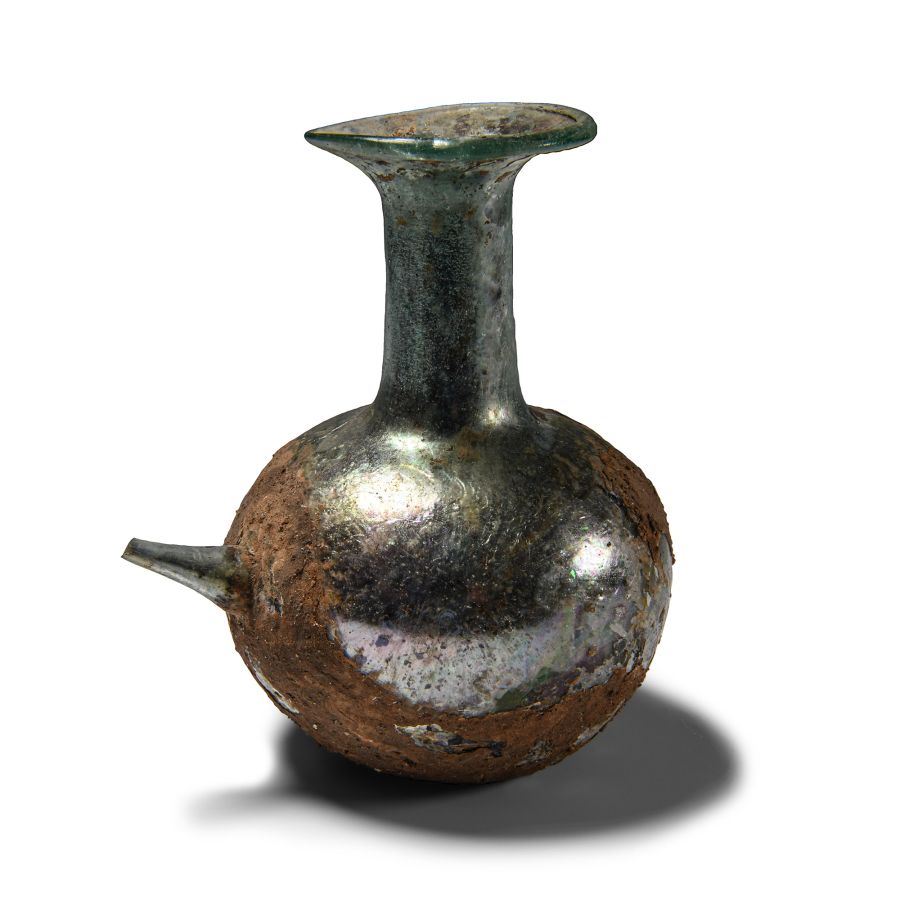 Roman Iridescent Glass Feeder Bottle