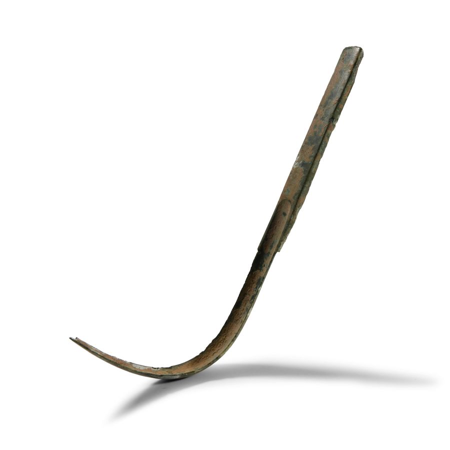 Roman Bronze Strigil with Leaf Design