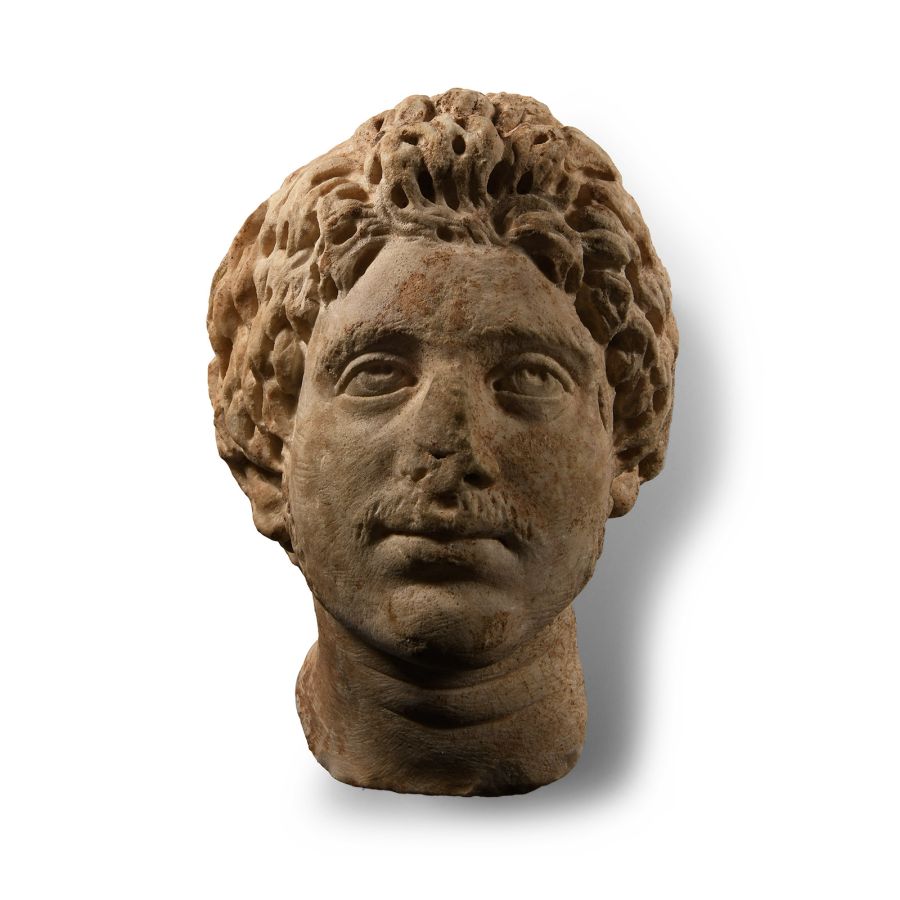 Roman Marble Head of a Germanic Warrior