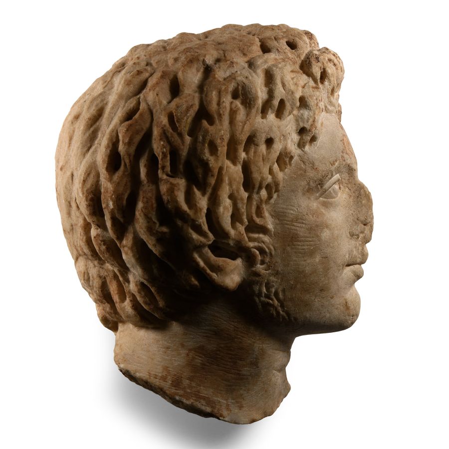 Roman Marble Head of a Germanic Warrior