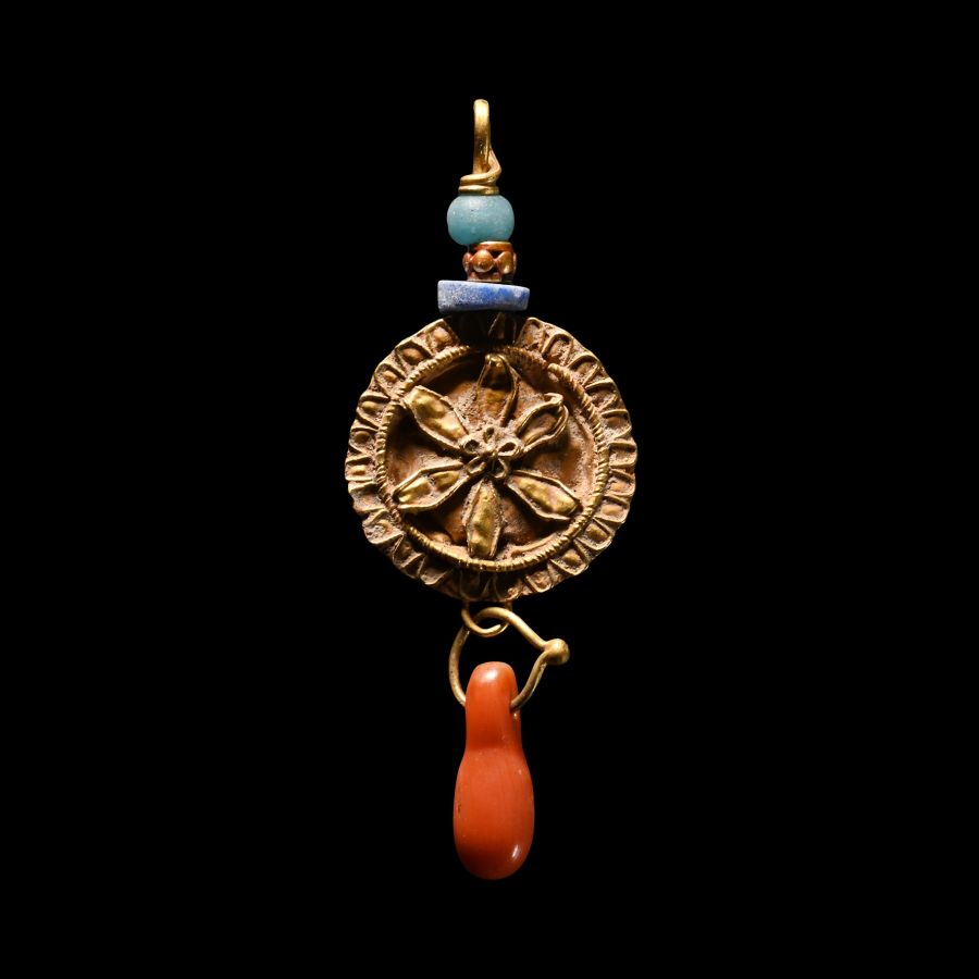 Byzantine Gold Floral Pendant with Bead Drop
