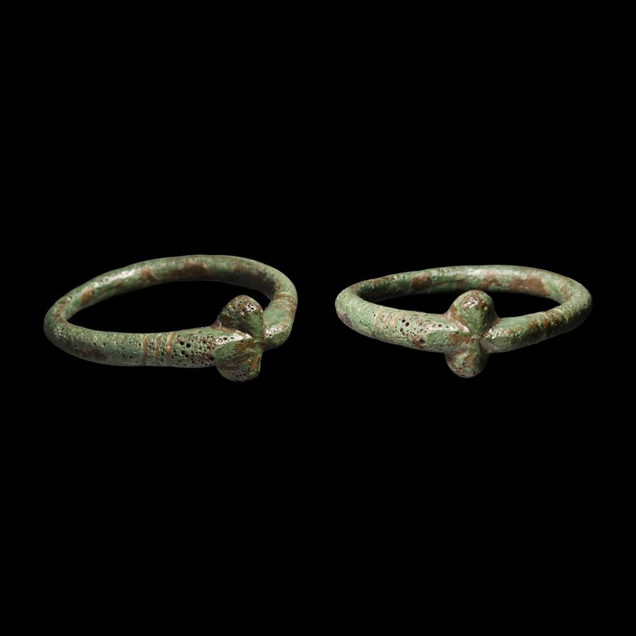 Medieval Bronze Stirrup Ring with Cross