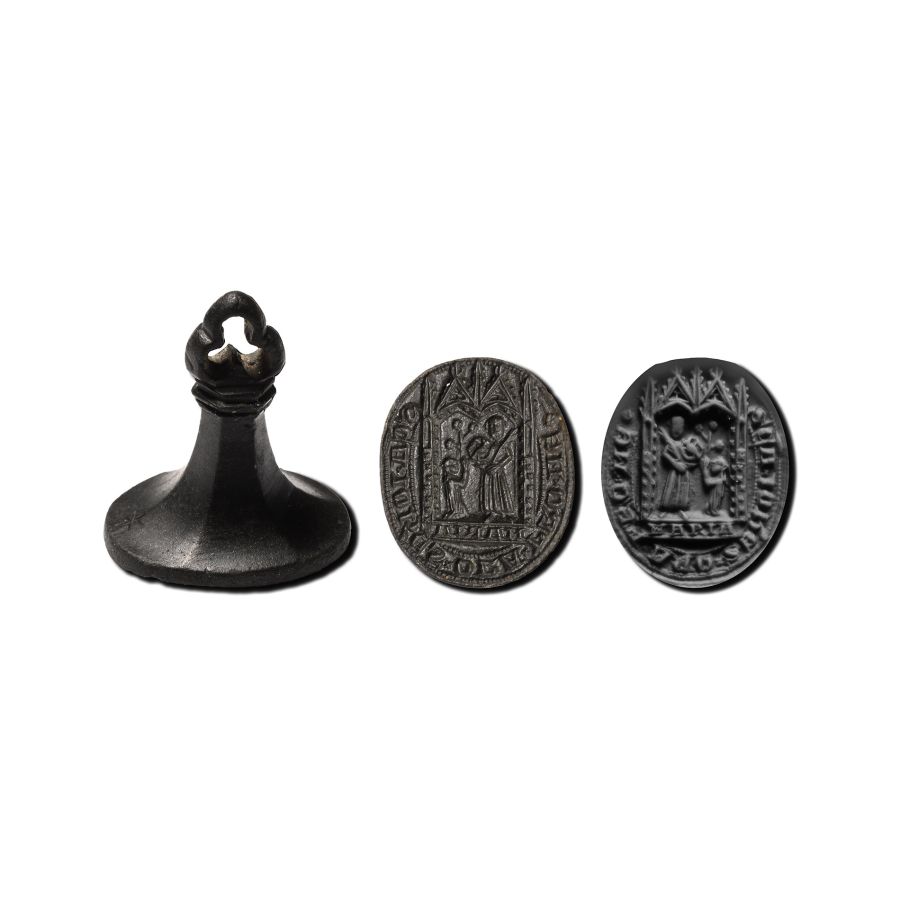Large Medieval Bronze Oval-Shaped Seal Matrix with 'Saint John, Pray for Me'