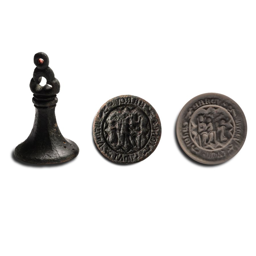Large Medieval Bronze Round Seal Matrix for Mark, Matthew, Luke, John