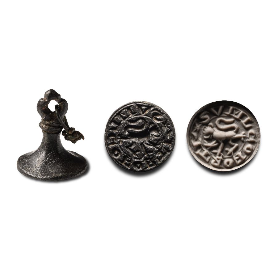 Medieval Bronze Round Seal Matrix with I am a Strong Lion