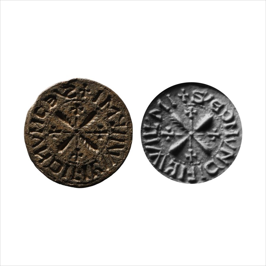 Large Medieval Lead Round Seal Matrix for Edmund son of William