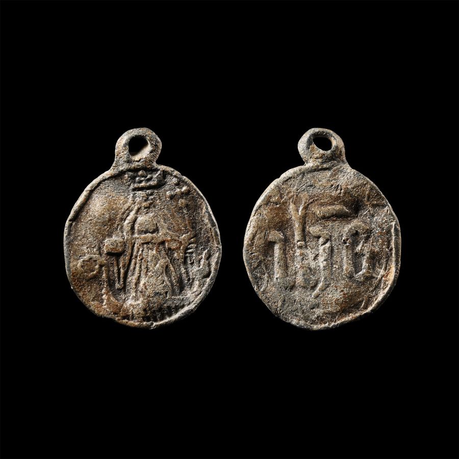Medieval Lead Pilgrim's Pendant with Saint