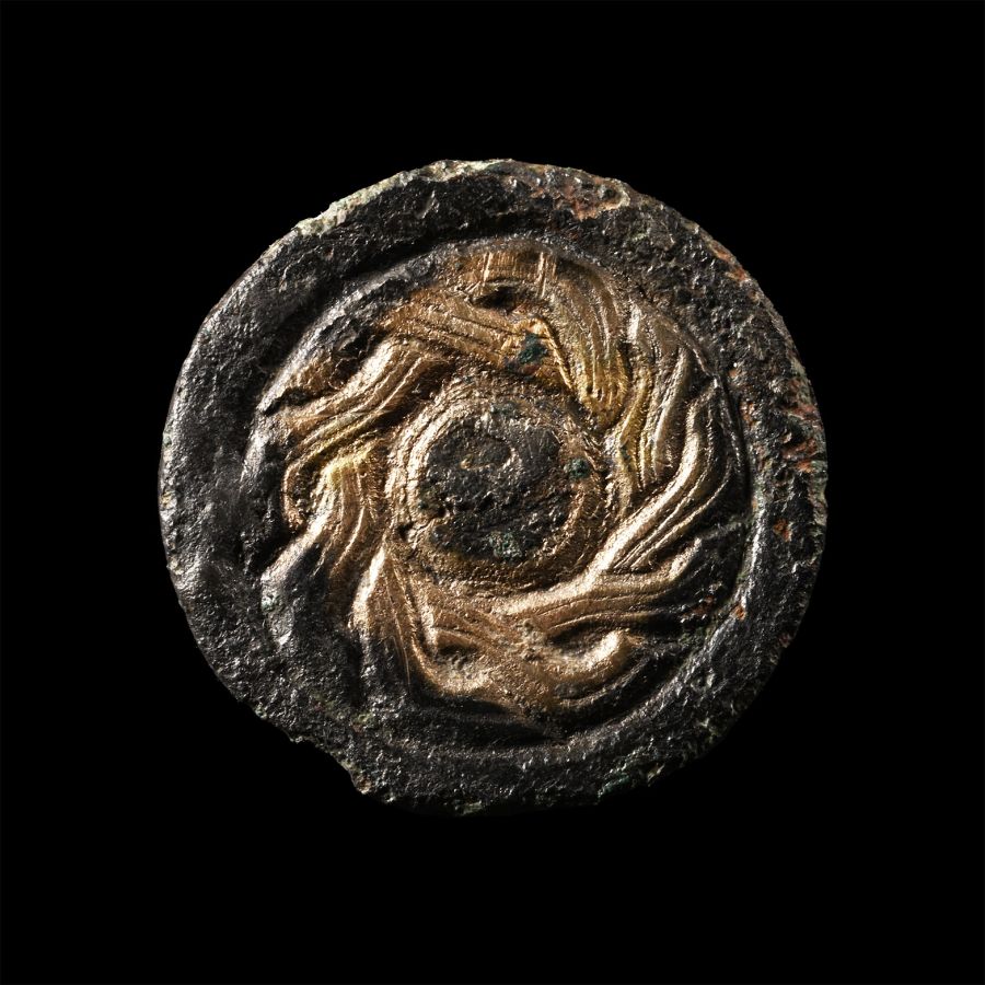 Anglo-Saxon Gold Chip-Carved Bronze Roundel