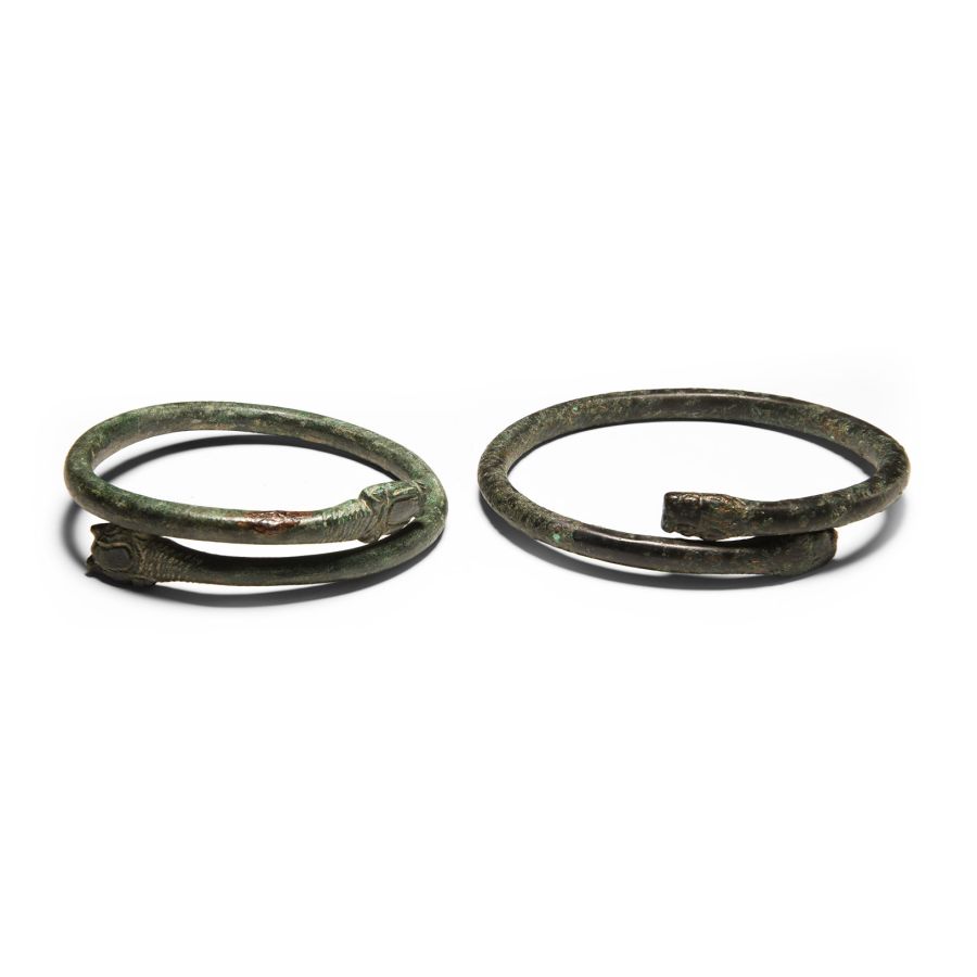 Western Asiatic Bronze Bracelet Pair with Dragon Head Terminals