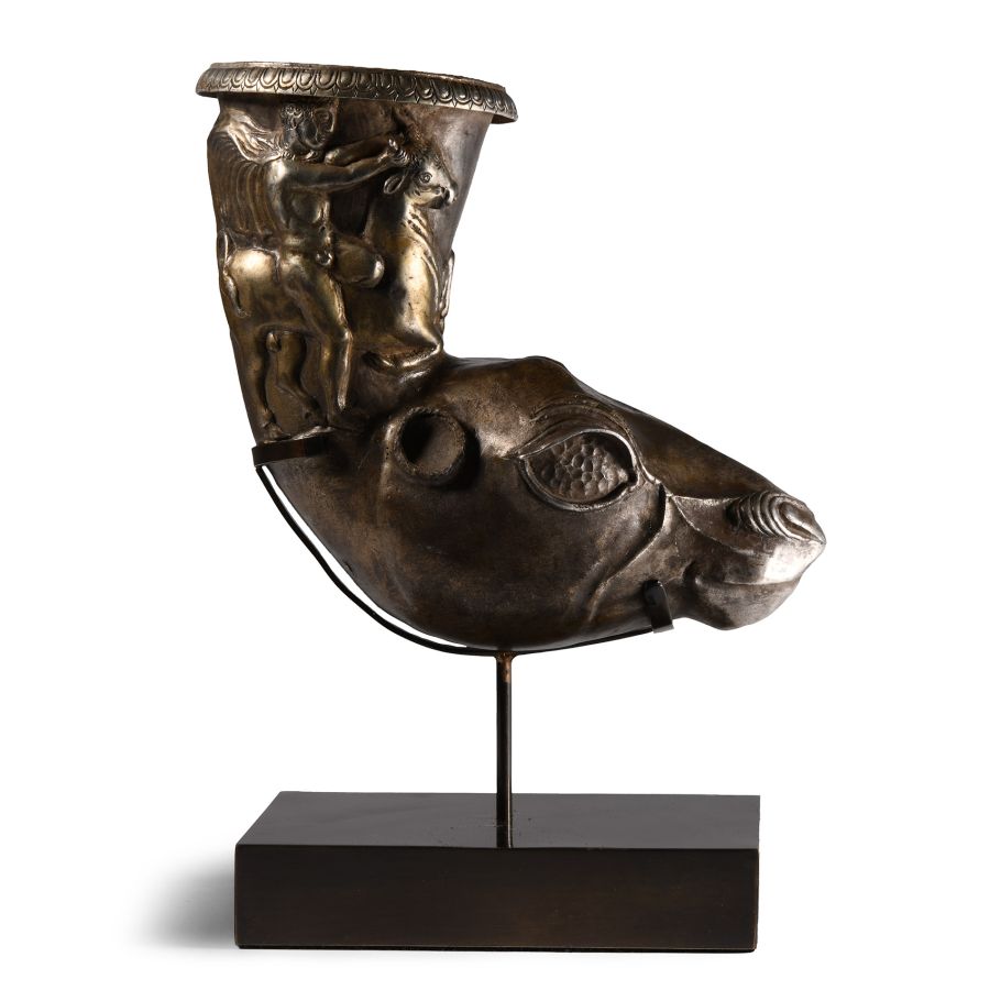 Greek Style Silver Ram-Headed Rhyton