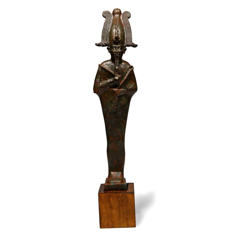 Large Egyptian Bronze Osiris with Silver-Inlaid Eyes