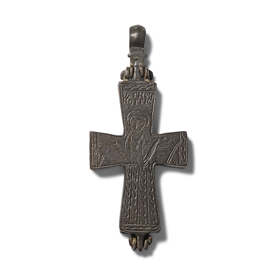 Byzantine Bronze Reliquary Cross Pendant