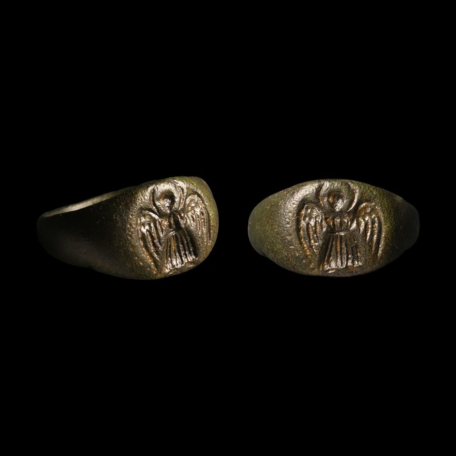 Byzantine Bronze Ring with Angel