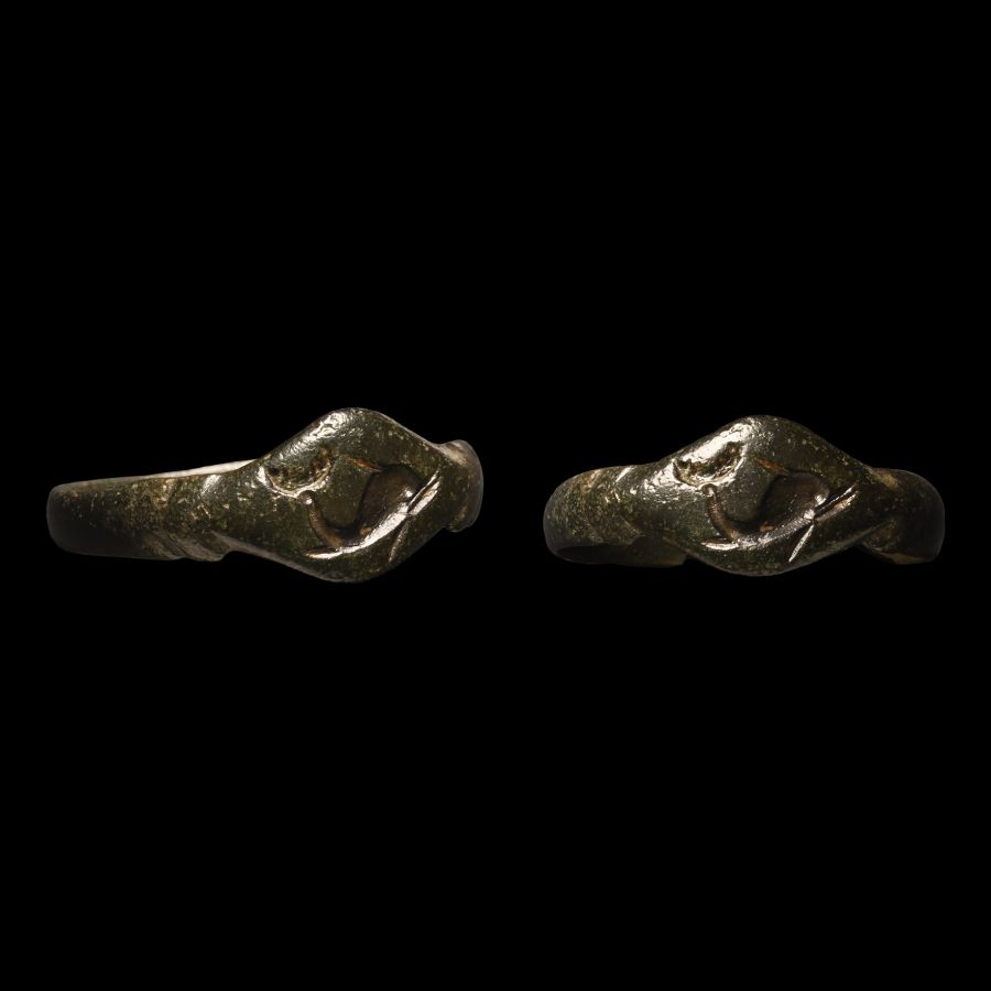 Roman Bronze Ring with Dolphin