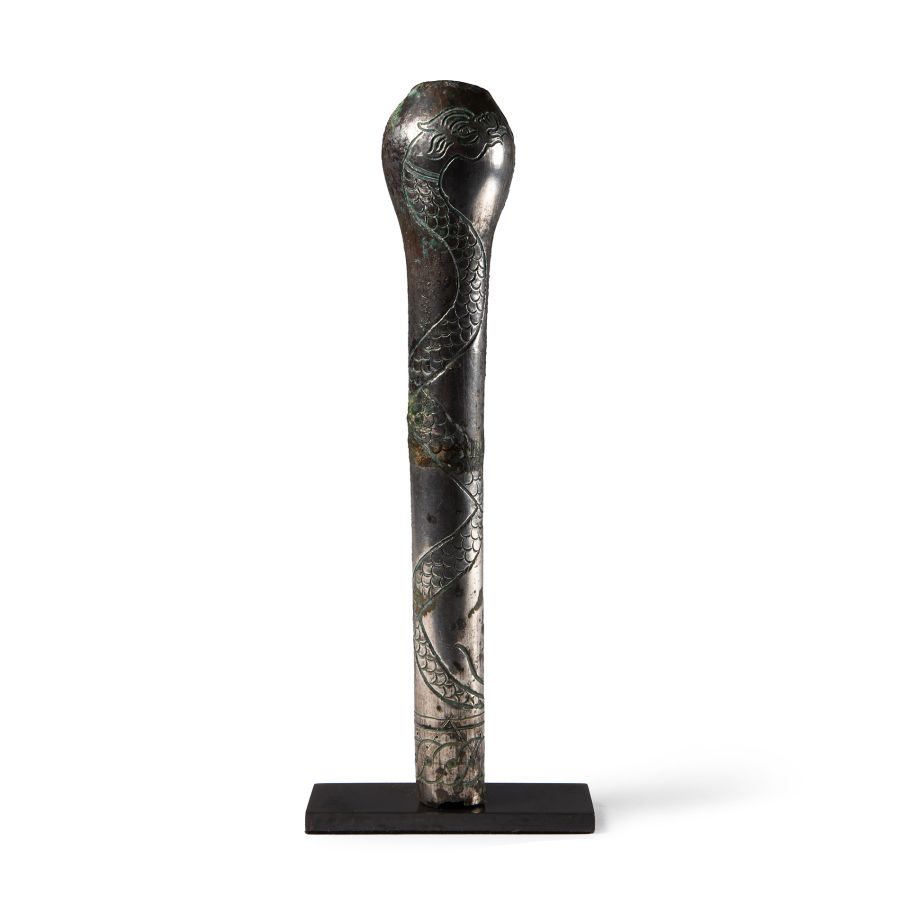 Western Asiatic Silver Staff Terminal with Interlaced Dragons