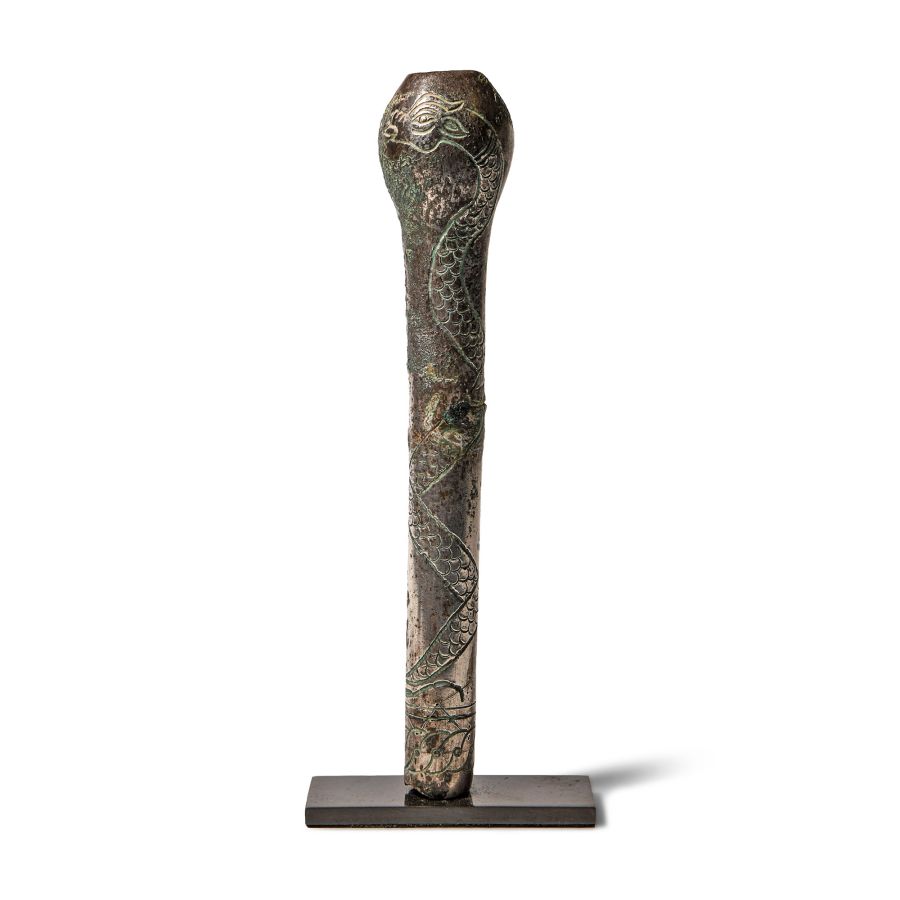 Elamite Silver Staff Terminal with Interlaced Dragons