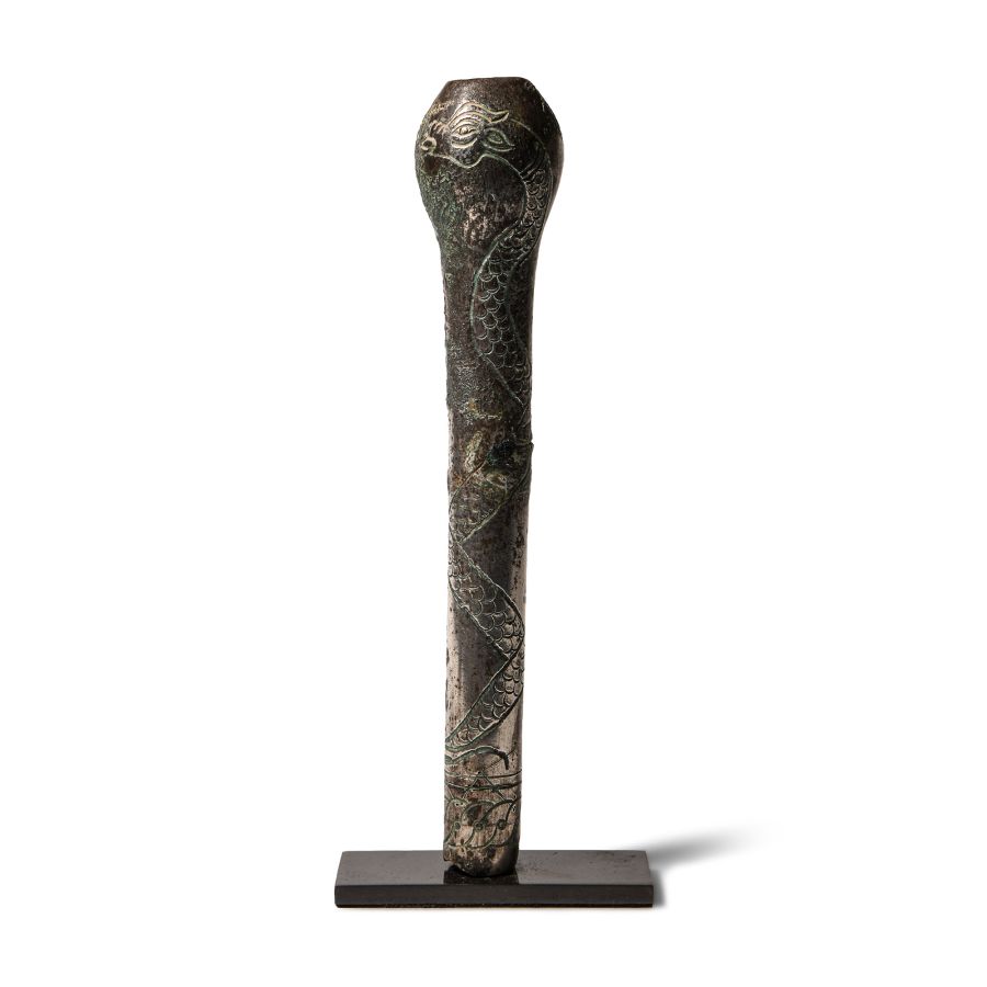 Western Asiatic Silver Staff Terminal with Interlaced Dragons