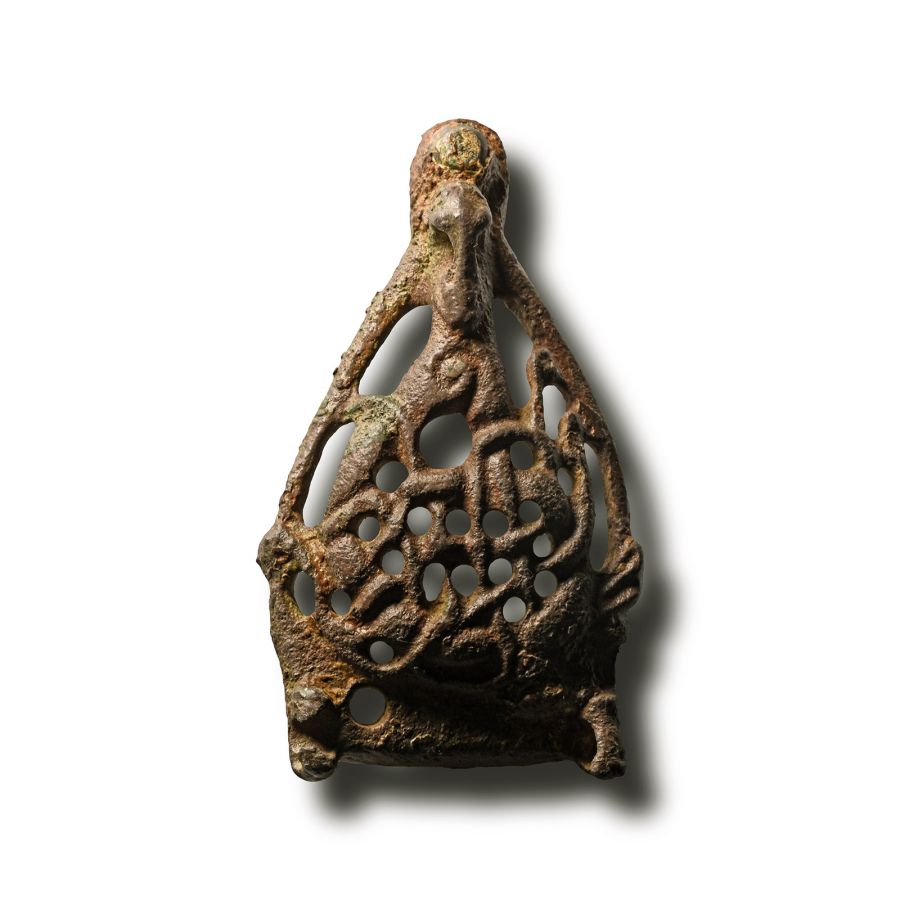 Anglo-Scandinavian Viking Bronze Three-Dimensional Urnes Stirrup Apex Mount