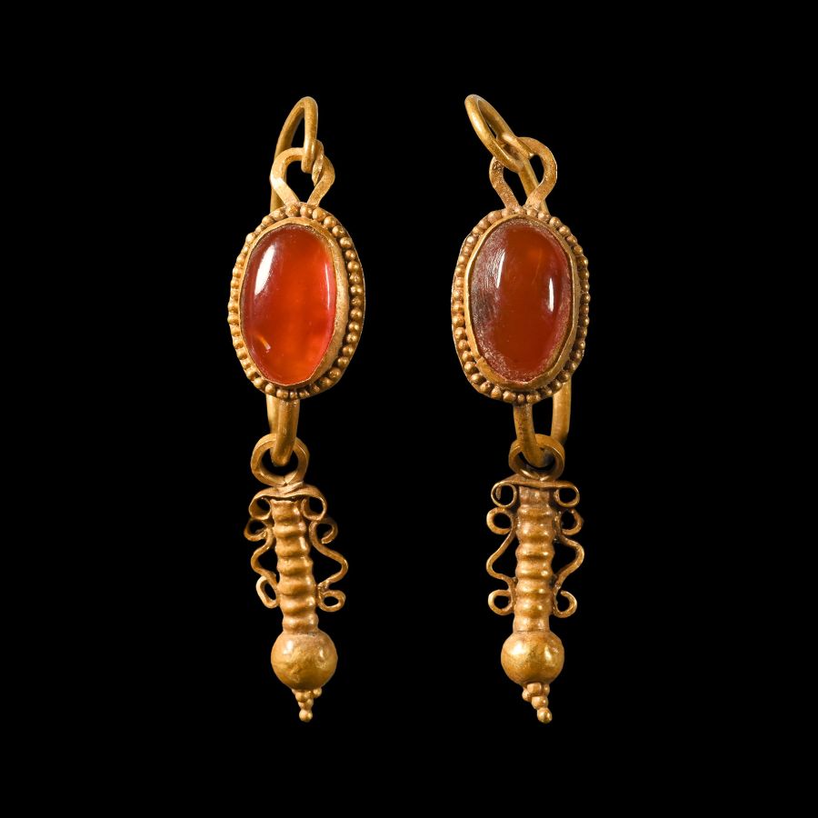 Hellenistic Gold Earrings with Gemstones