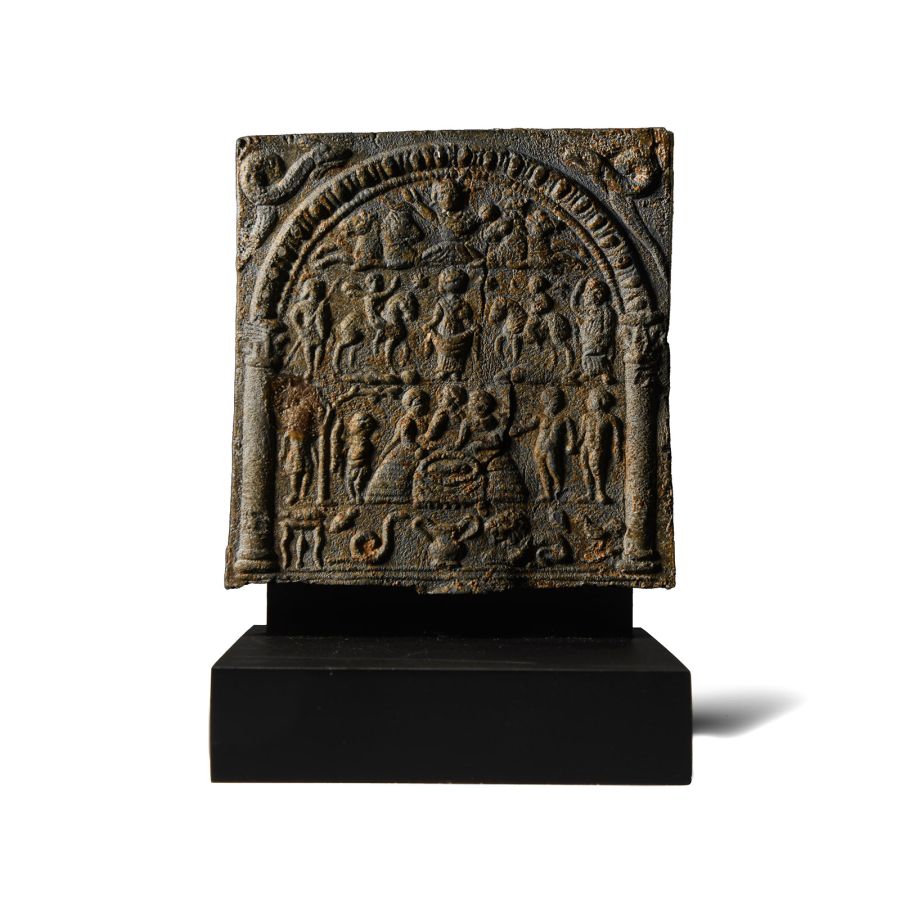 Roman Danubian Lead Votive Plaque with Sol and Helen of Troy