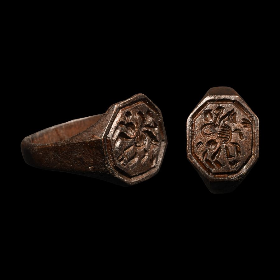 Medieval Bronze Ring with Horseman