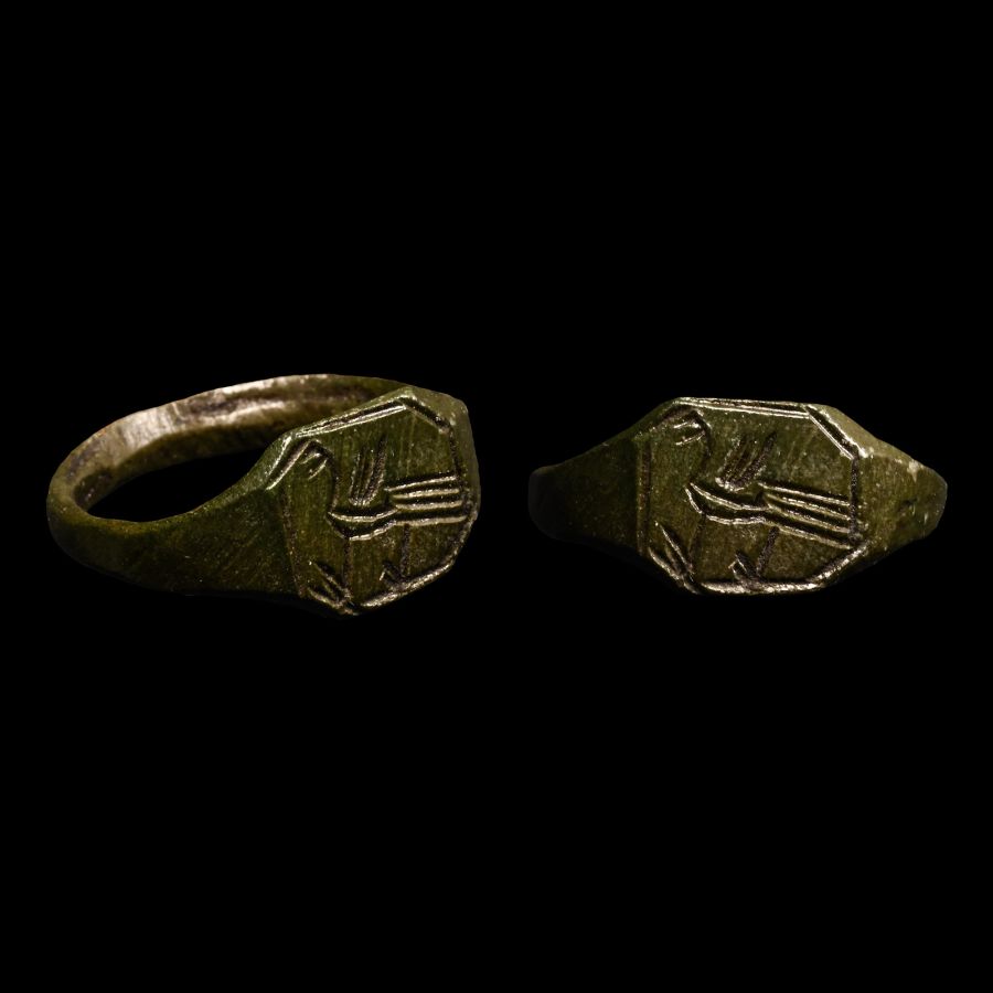 Byzantine Bronze Ring with Bird