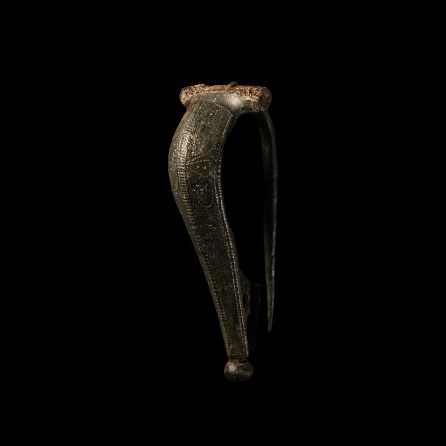 Roman 'Colchester Type' Silvered Bronze Bow Brooch with Vine Motif