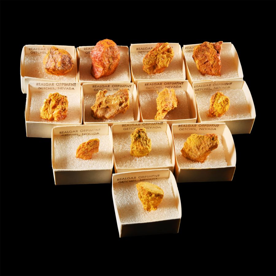 Natural History - Boxed Realgar Orpiment Mineral Specimen Group [12]