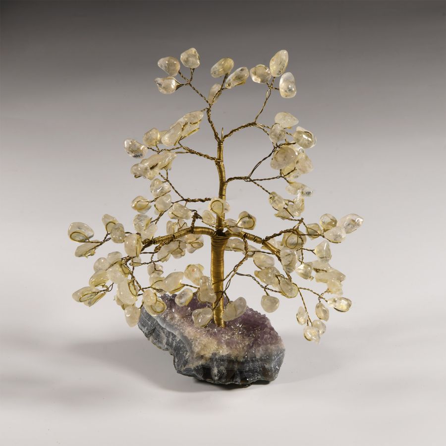 Natural History - Quartz Gem Tree on Amethyst Crystal Geode Section
