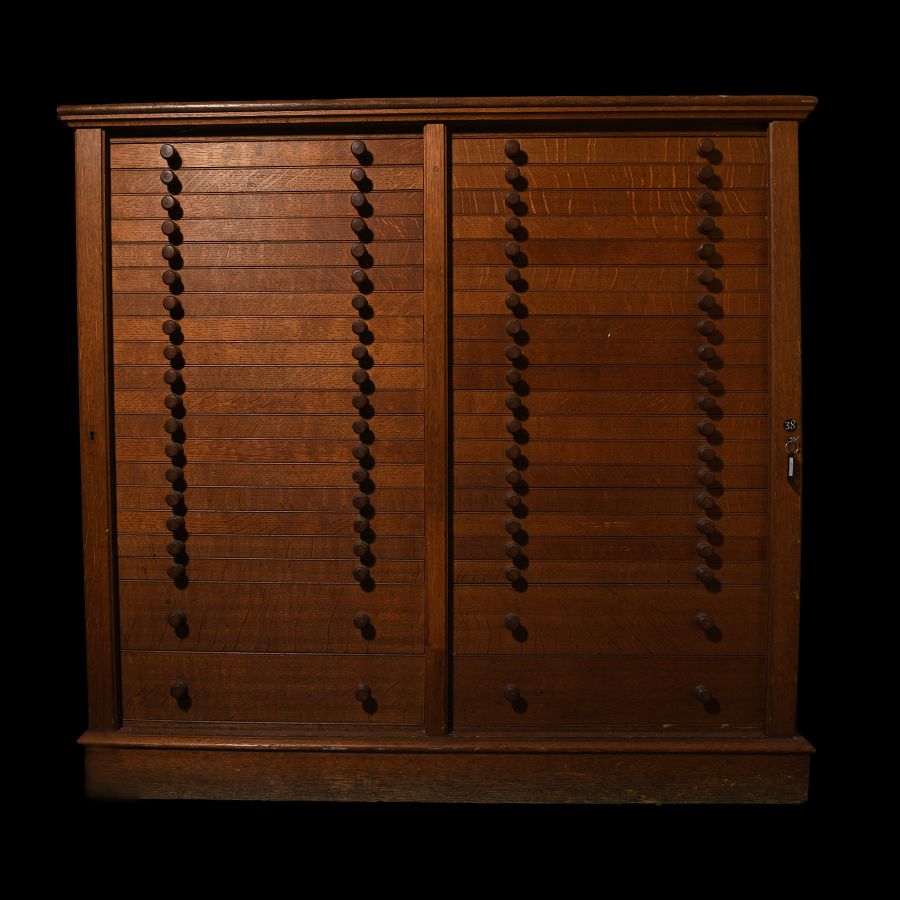 Very Large Antique Oak Double Collector's Cabinet