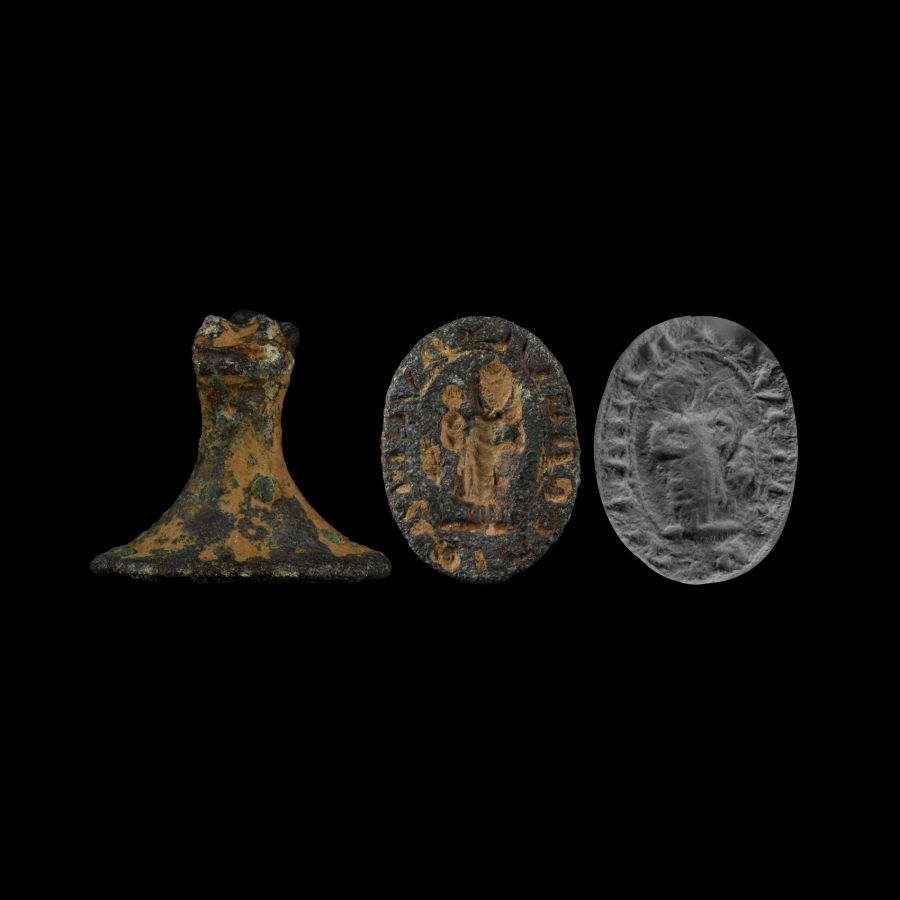 Medieval Bronze Seal Matrix with 'Hail Mary, Full of Grace'
