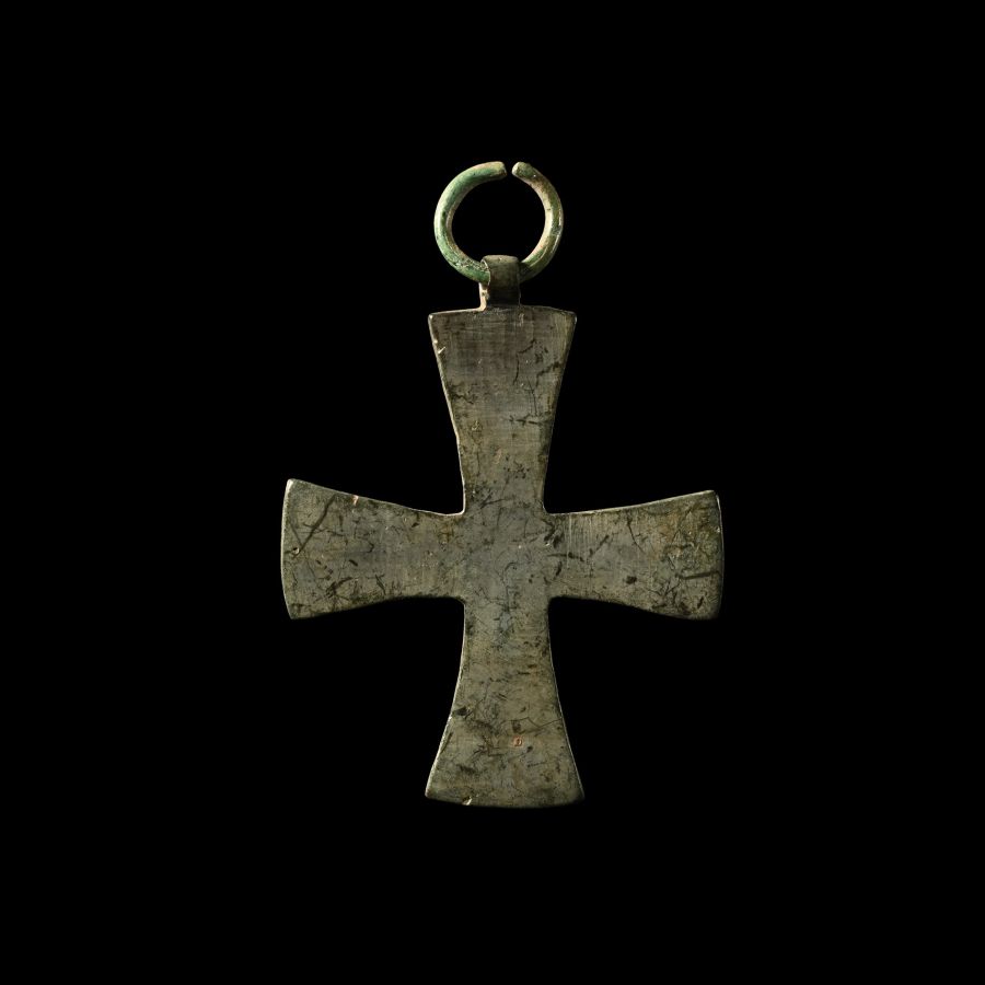 Byzantine Bronze Inscribed Cross Pendant