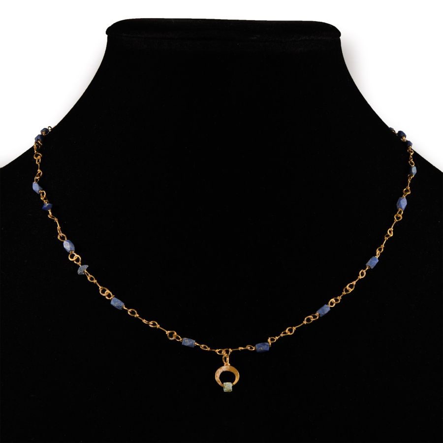 Roman Gold Necklace with Blue Glass Beads